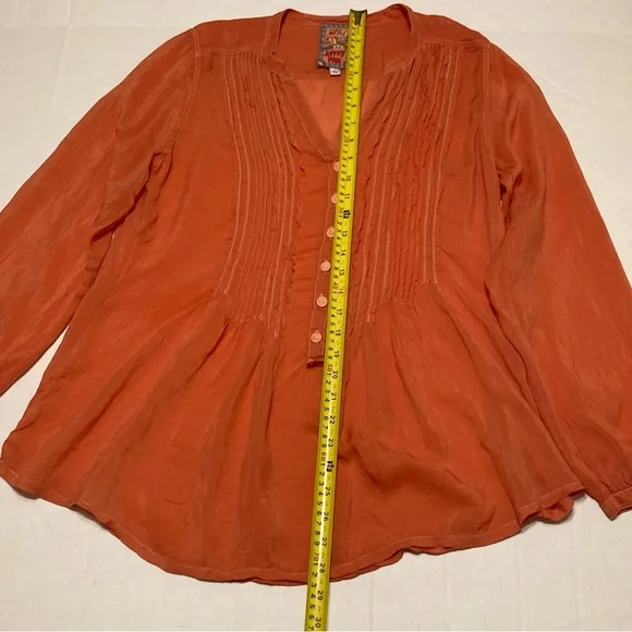 Johnny Was Pandora Long Sleeve Tunic Blouse Peasant Tangerine Orange Size Medium - Picture 6 of 10